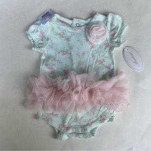 NWT New Miniclasix floral green pink tutu onesie 3 mo newborn